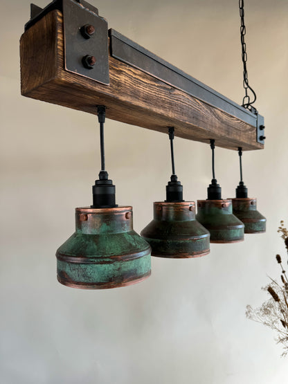 Industrial lighting , Copper lamp ,Patina Light fixture ,Rustic chandelier