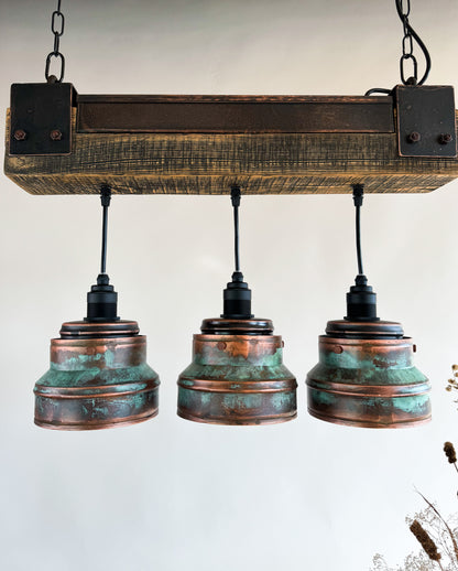 Industrial lighting , Copper lamp ,Patina Light fixture ,Rustic chandelier , Farmhouse lighting