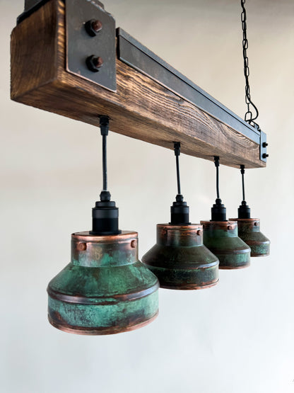 Industrial lighting , Copper lamp ,Patina Light fixture ,Rustic chandelier