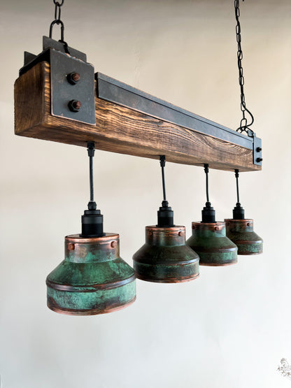 Industrial lighting , Copper lamp ,Patina Light fixture ,Rustic chandelier