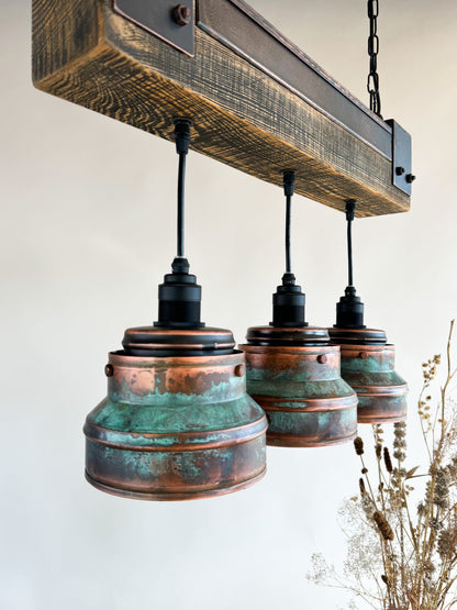 Industrial lighting , Copper lamp ,Patina Light fixture ,Rustic chandelier , Farmhouse lighting