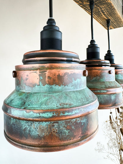 Industrial lighting , Copper lamp ,Patina Light fixture ,Rustic chandelier , Farmhouse lighting