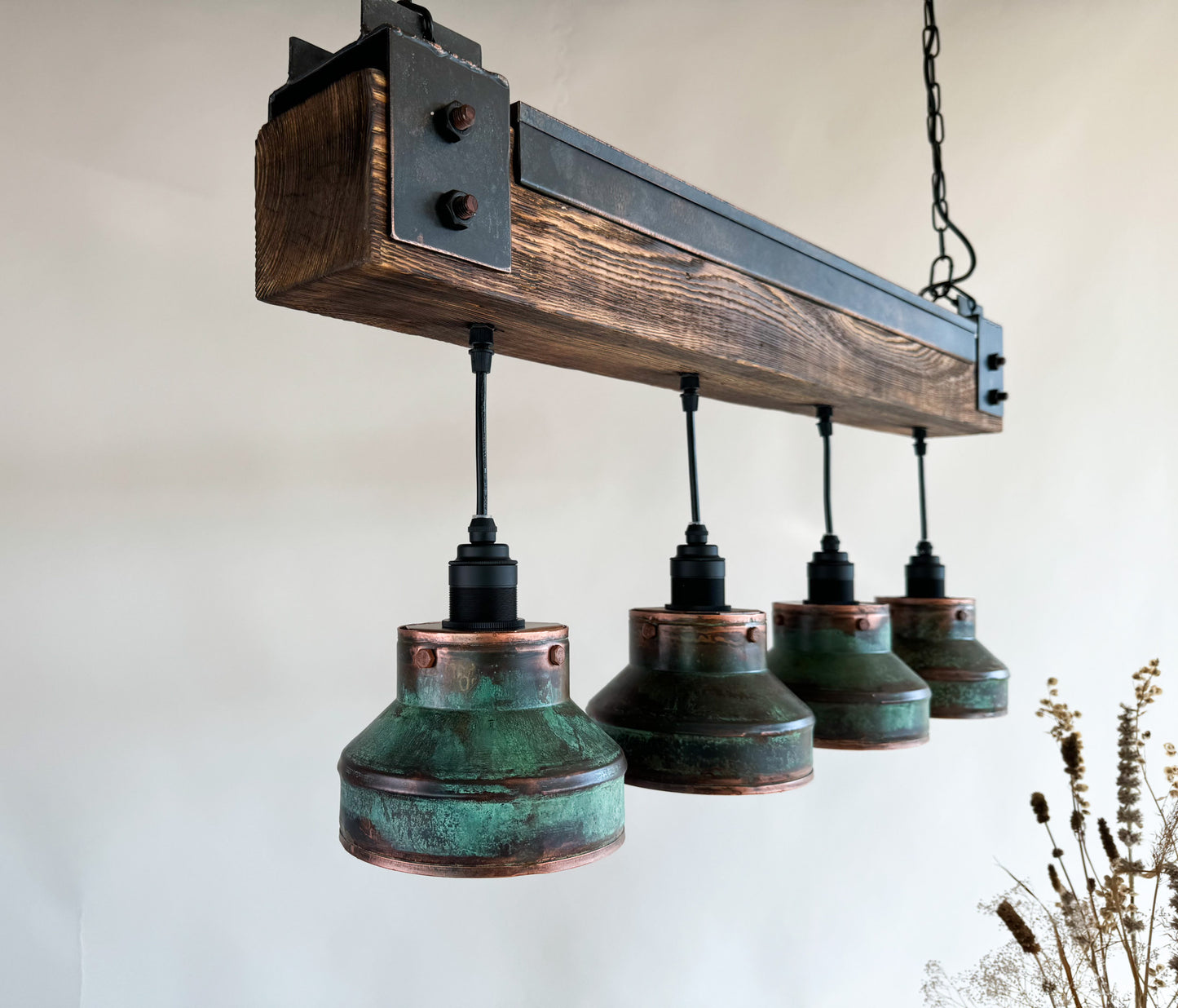 Industrial lighting , Copper lamp ,Patina Light fixture ,Rustic chandelier