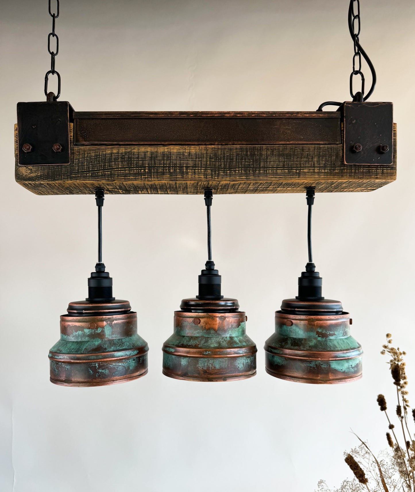 Industrial lighting , Copper lamp ,Patina Light fixture ,Rustic chandelier , Farmhouse lighting