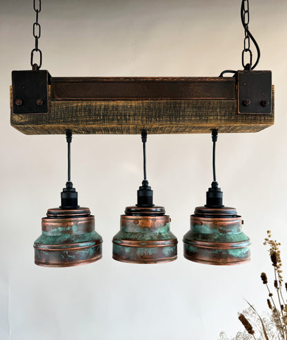 Industrial lighting , Copper lamp ,Patina Light fixture ,Rustic chandelier , Farmhouse lighting